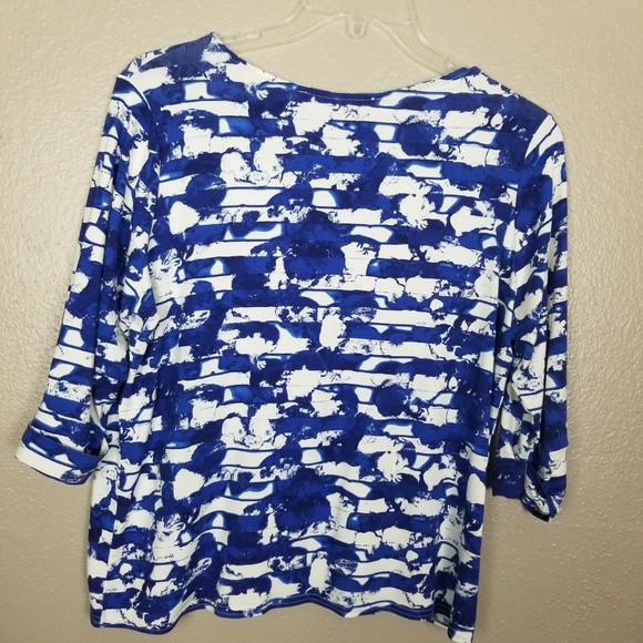 Peck & Peck Blue, White, Black PXL 3/4 Sleeve Top - Picture 4 of 5